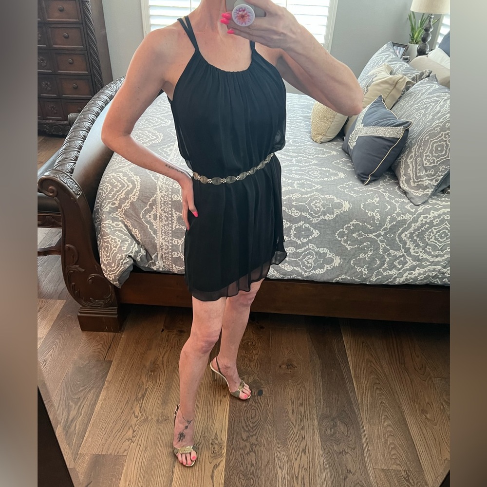 Made in Italy Angel Black Silk Mini Dress. OS. NWOT. - Picture 8 of 14